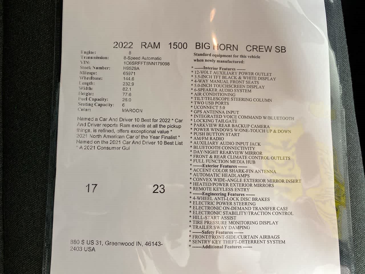 2022 RAM 1500 Big Horn 4x4 Crew Cab 57 Box